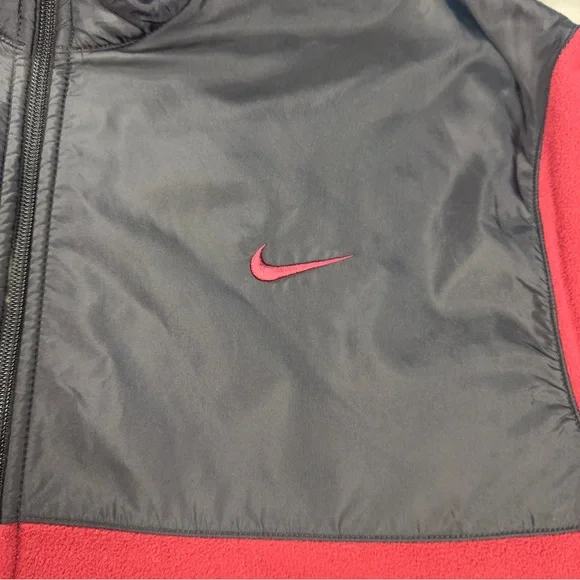 Y2K Nike Fleece Jacket Men's Sz 2XL Red Black Full Zip Travis Scott Mini Swoosh - Picture 3 of 11